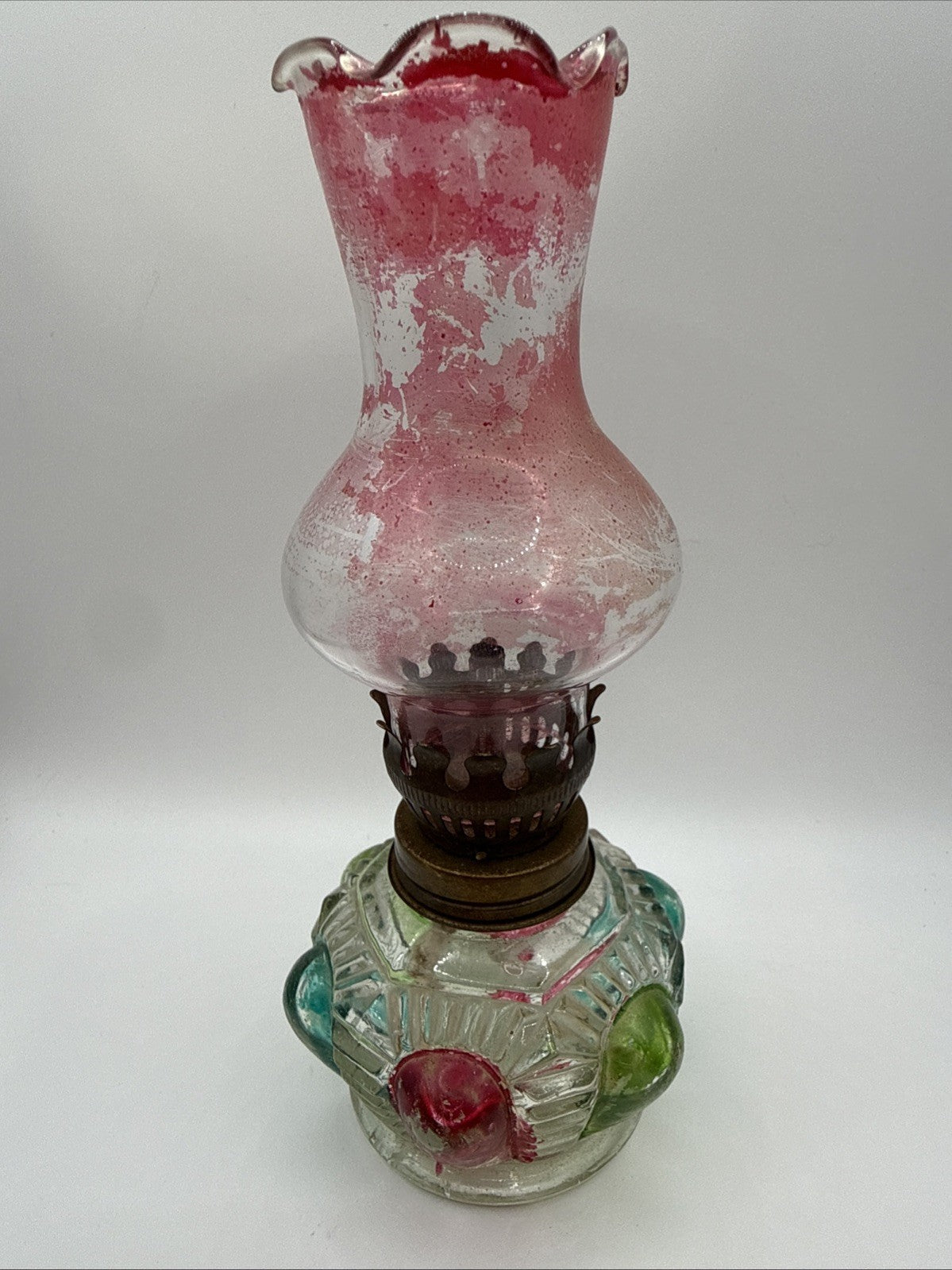 Vintage 7” Tall Oil Lamp Hand Made In Working Condition