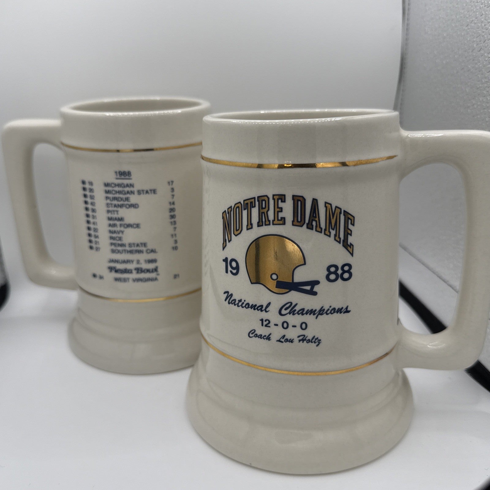 Set Of 2 | Notre Dame University Stein Mug | 1988 National Football Champions