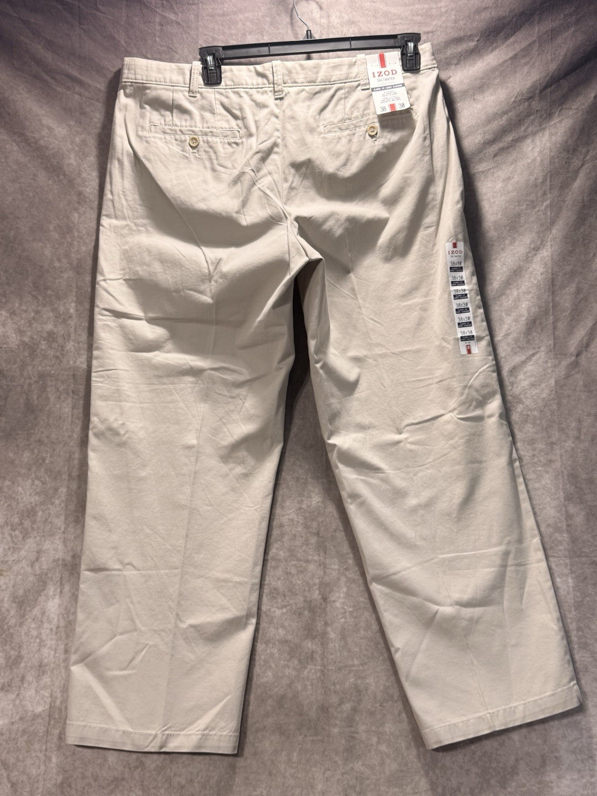 NWT IZOD Saltwater Chino Pants Stone Khaki Flat Front Relaxed Fit 38x30 MSRP $58