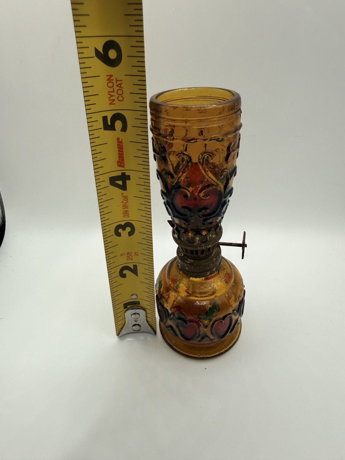 Vintage Sailboat Brand Amber/ Stained Glass Look Oil Lamp Made in Hong Kong 1960