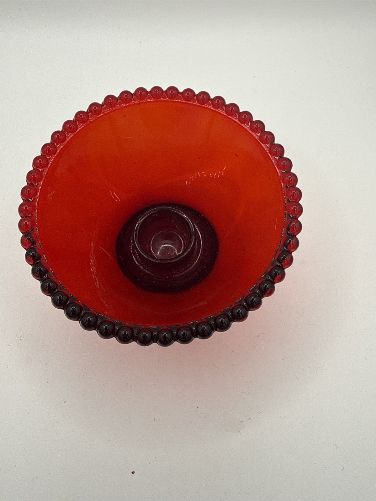 Vintage Ruby Red Glass  Beaded Rim Candle Holder 