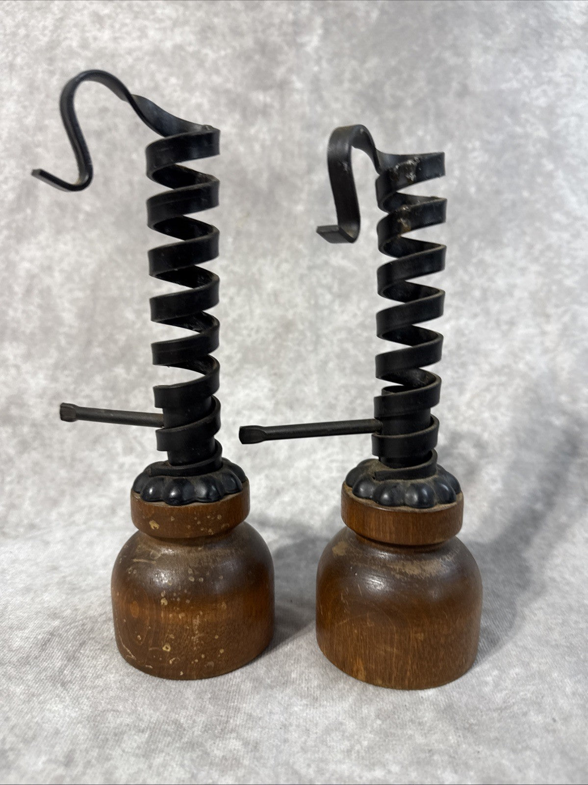 Set of 2 Vintage Courting Twist Candlestick holders Wood And Iron