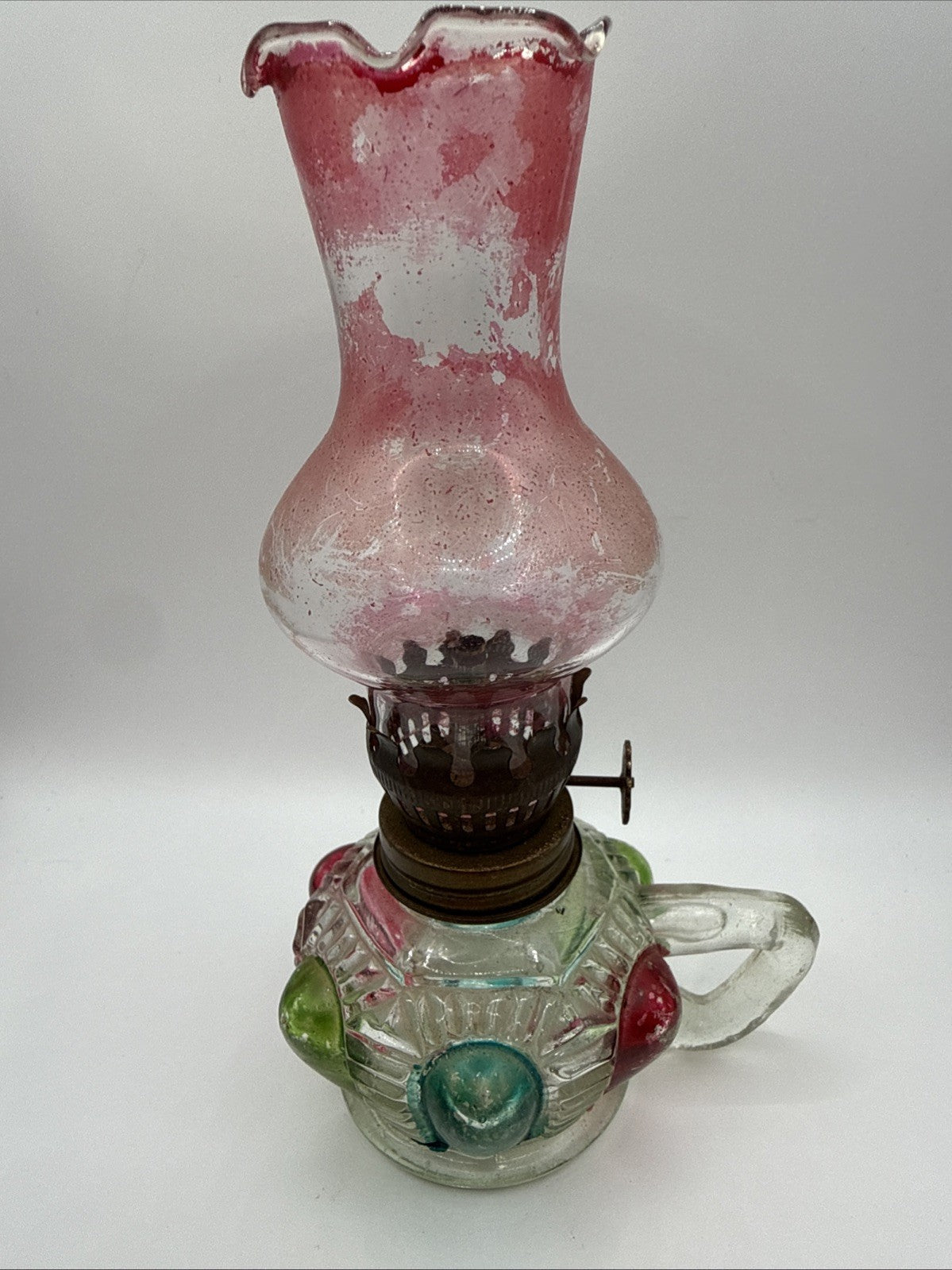 Vintage 7” Tall Oil Lamp Hand Made In Working Condition