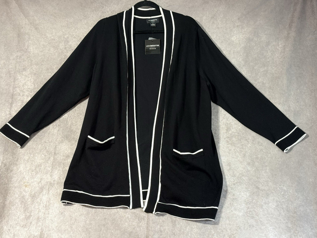 NWT Liz Claiborne Career Woman Black & White Combo Open Front Cardigan Size XL