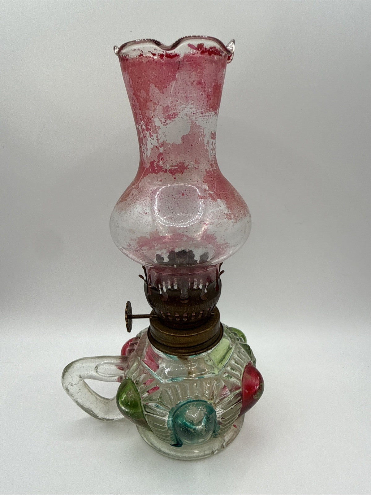 Vintage 7” Tall Oil Lamp Hand Made In Working Condition