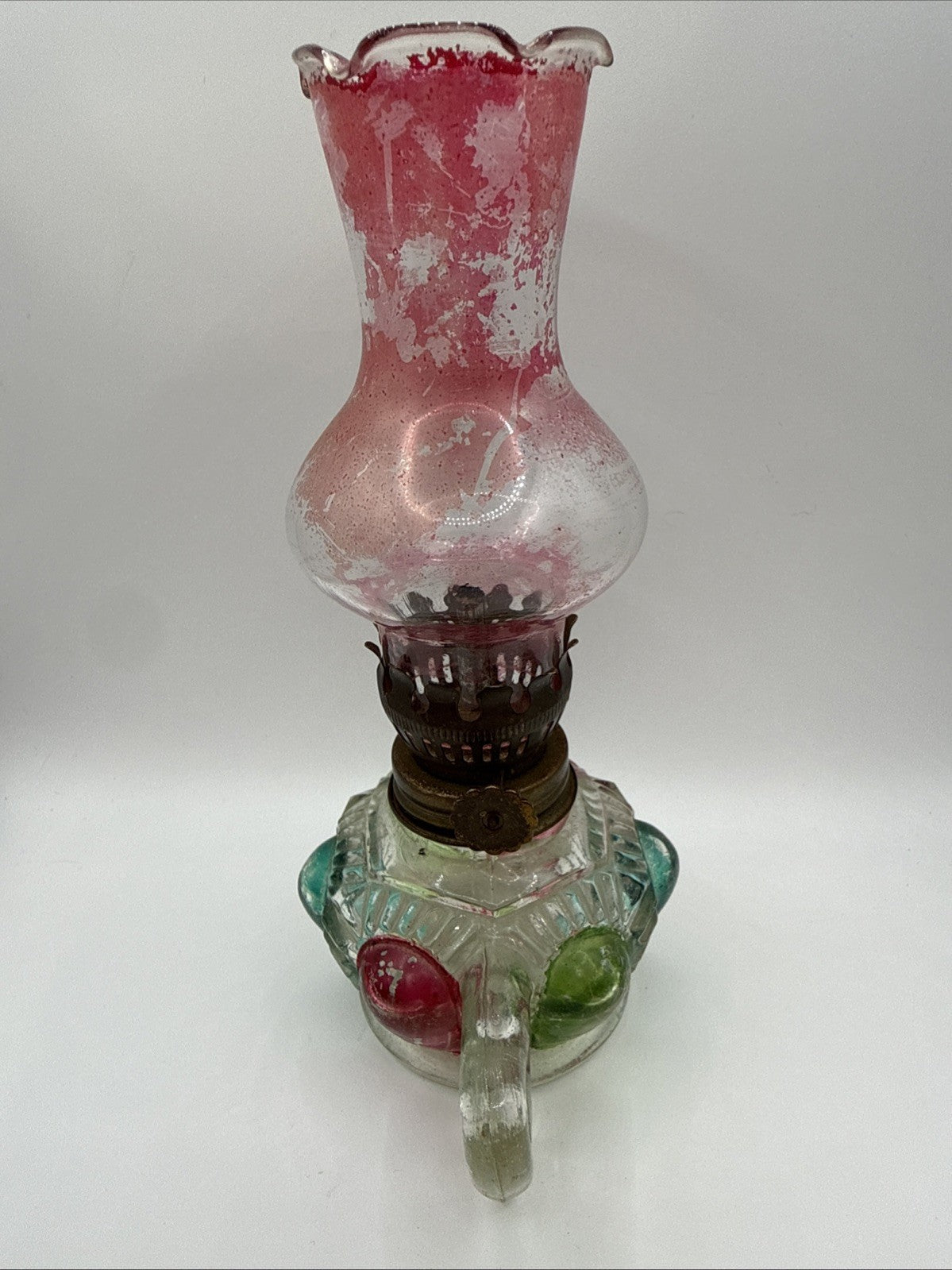 Vintage 7” Tall Oil Lamp Hand Made In Working Condition