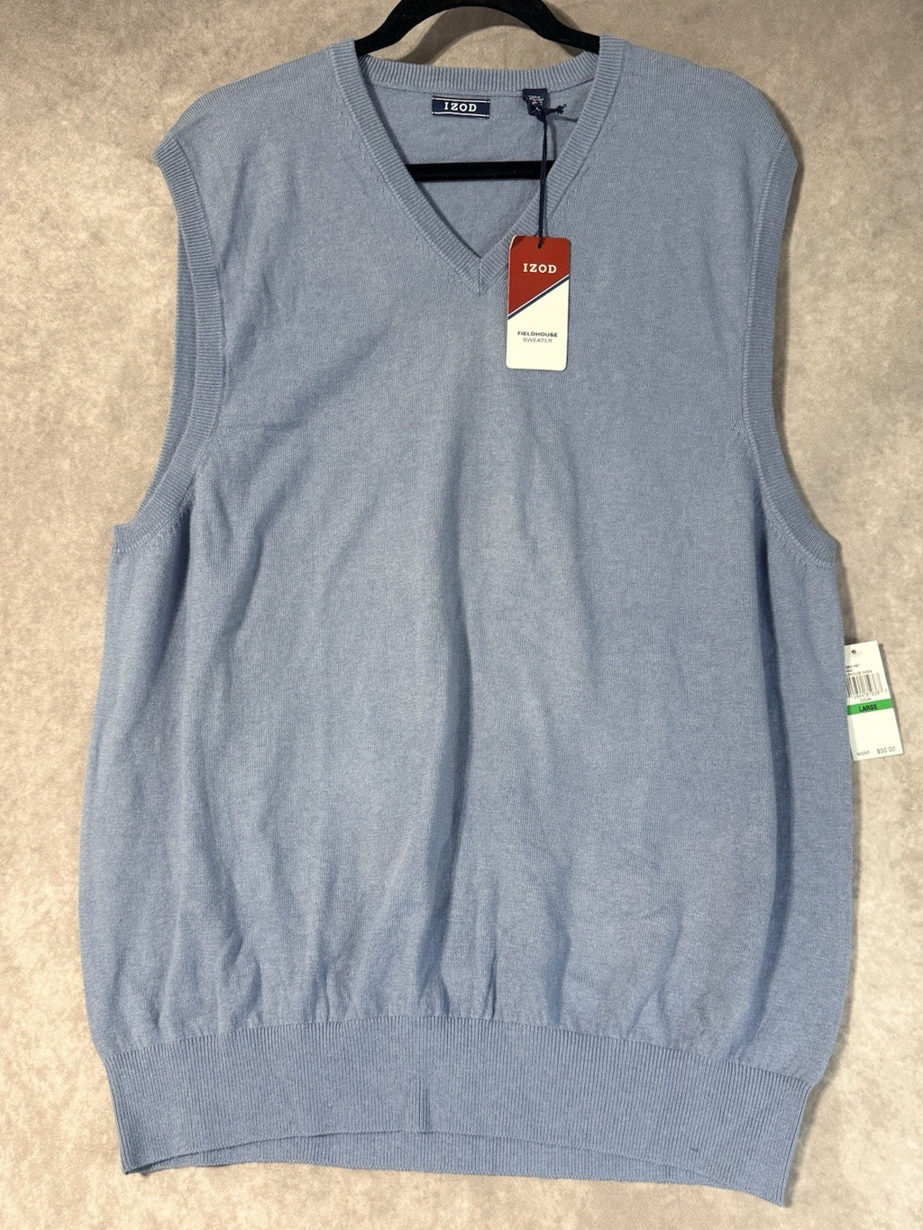 NWT IZOD Men’s Sleeveless Fieldhouse Sweater Ocean Blue Size Large