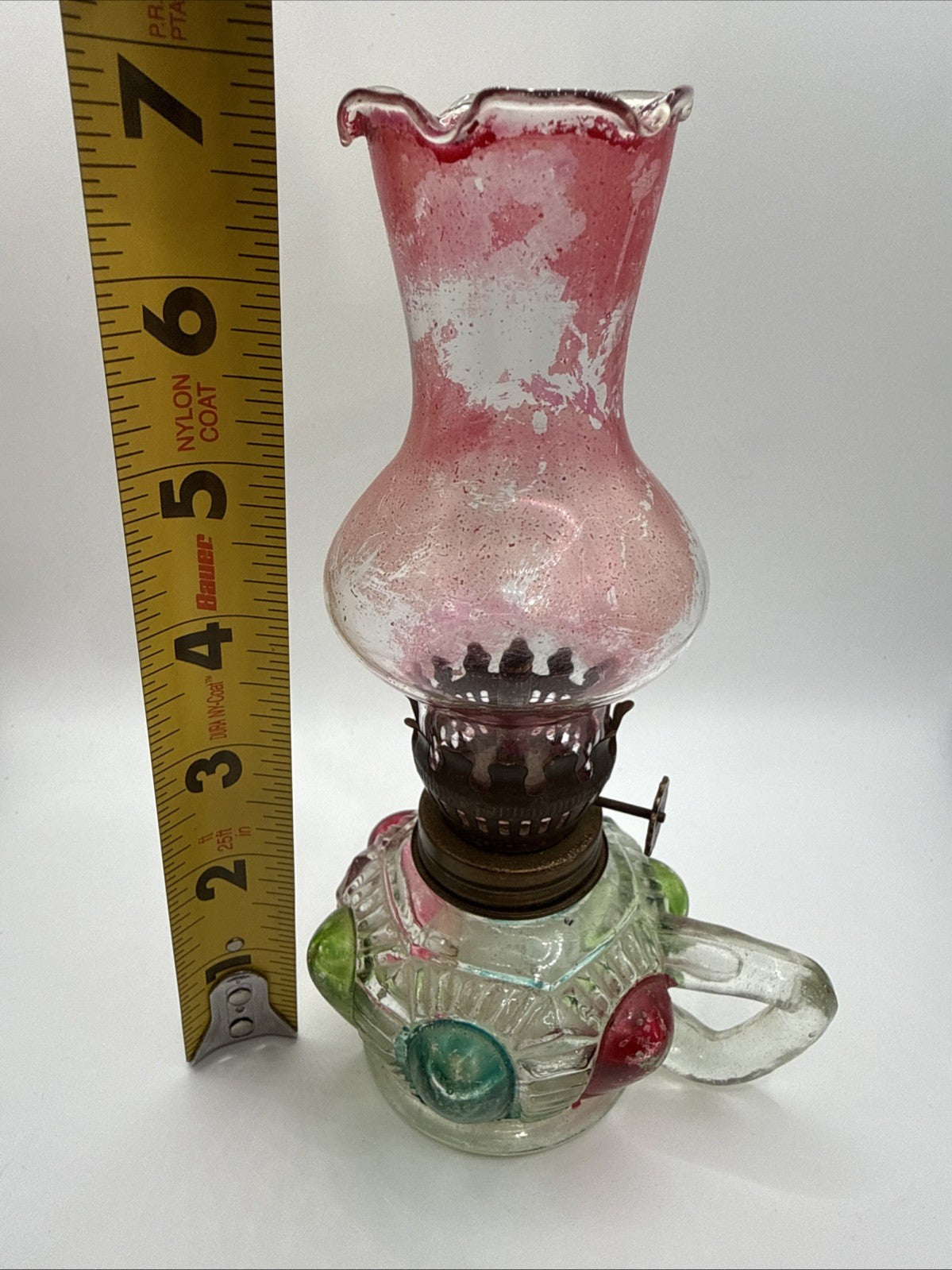 Vintage 7” Tall Oil Lamp Hand Made In Working Condition