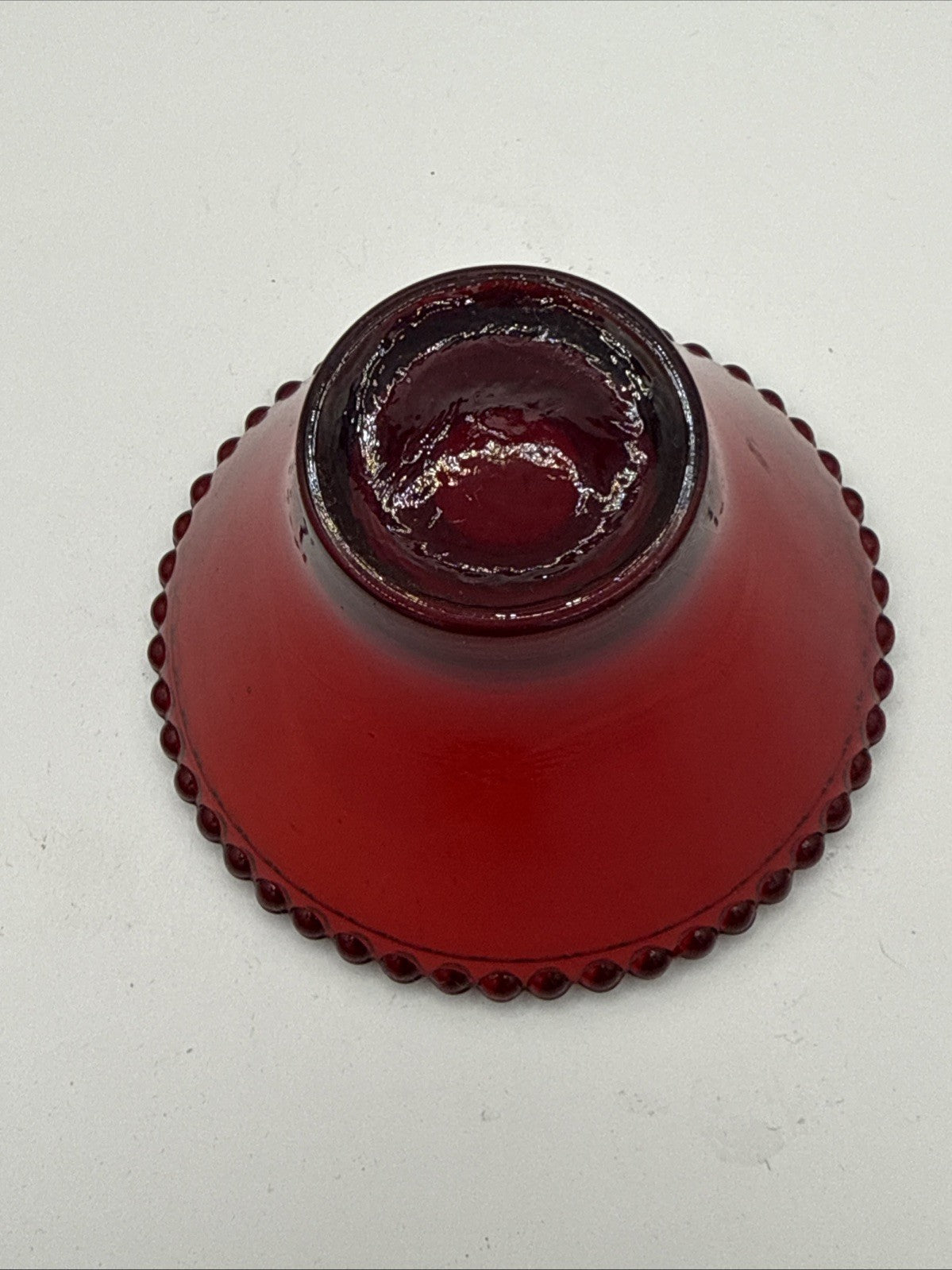 Vintage Ruby Red Glass  Beaded Rim Candle Holder 