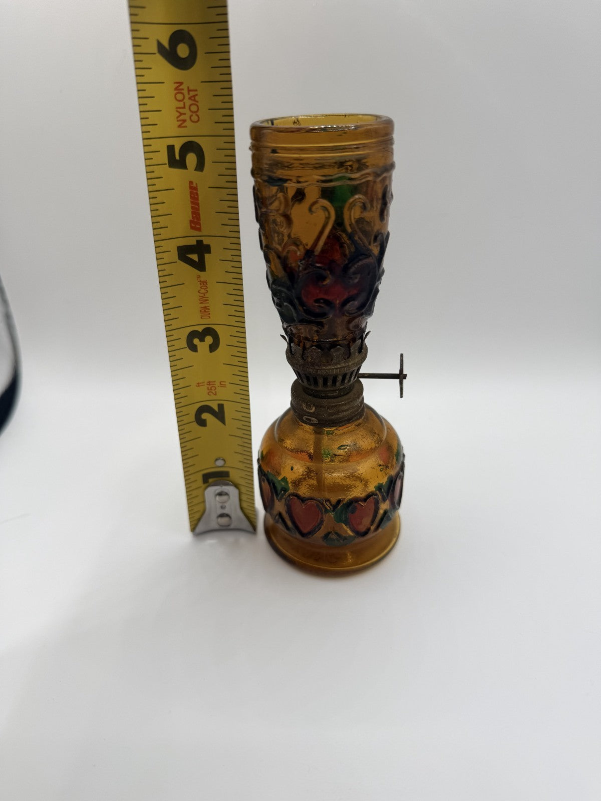 Vintage Sailboat Brand Amber/ Stained Glass Look Oil Lamp Made in Hong Kong 1960