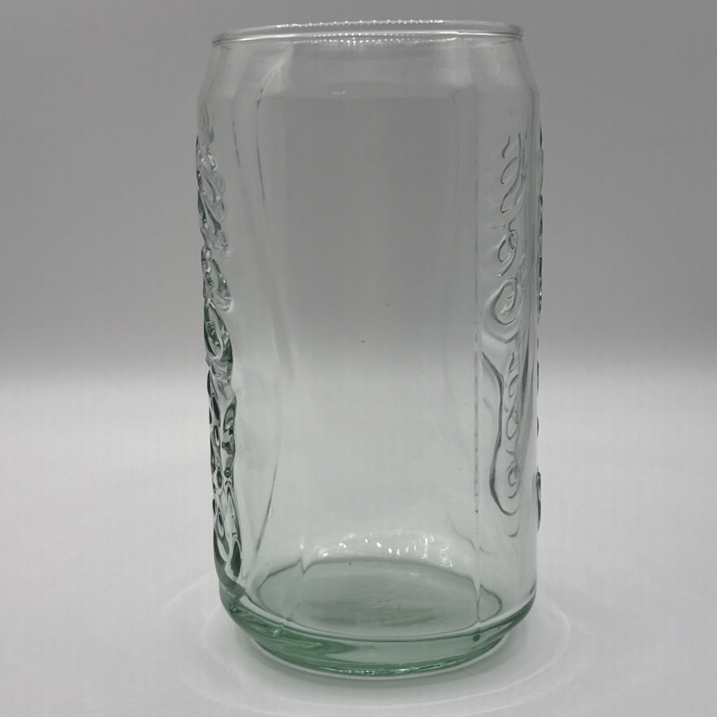 Vintage Coca-Cola Coke Can Shaped 5" Green Clear Glass 12oz Drinking Glasses 2pc