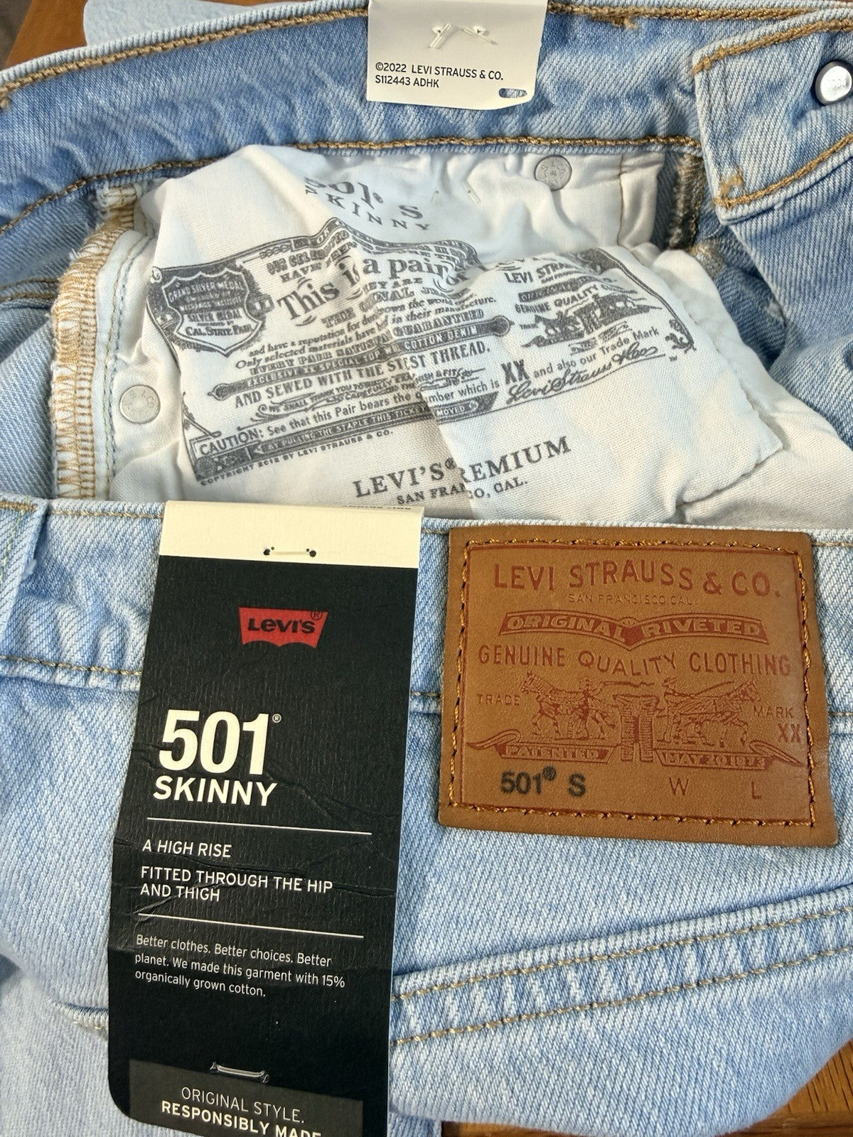 NWT Levi Strauss 501 Skinny Jeans Stonewashed 28x30