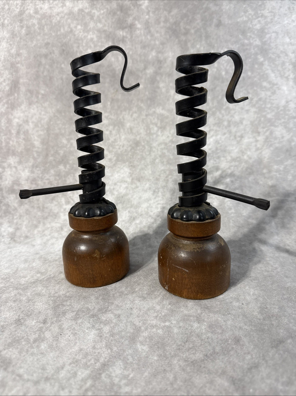 Set of 2 Vintage Courting Twist Candlestick holders Wood And Iron