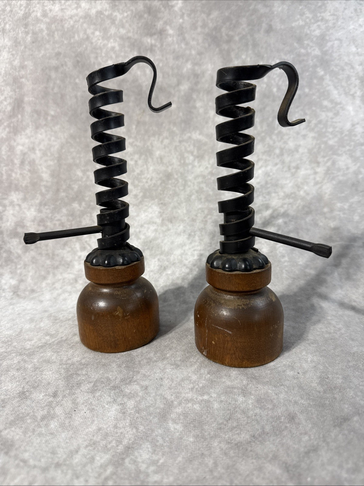 Set of 2 Vintage Courting Twist Candlestick holders Wood And Iron