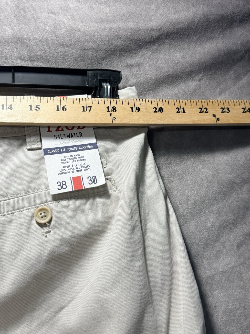 NWT IZOD Saltwater Chino Pants Stone Khaki Flat Front Relaxed Fit 38x30 MSRP $58