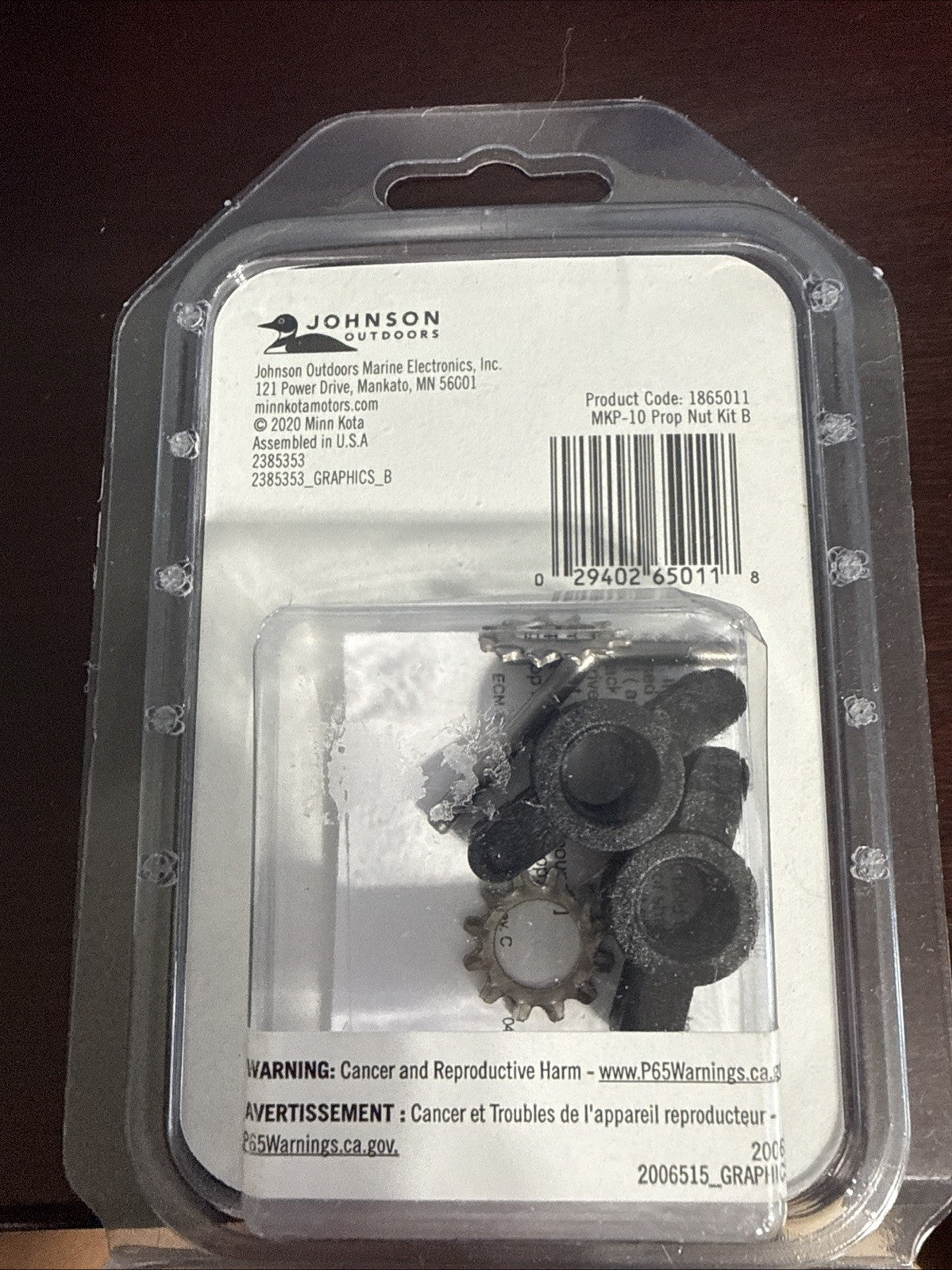 Minn Kota MKP 10 Prop Nut Kit B.  Fits MKP 4 and MKP 8.  4" dia motors. NEW