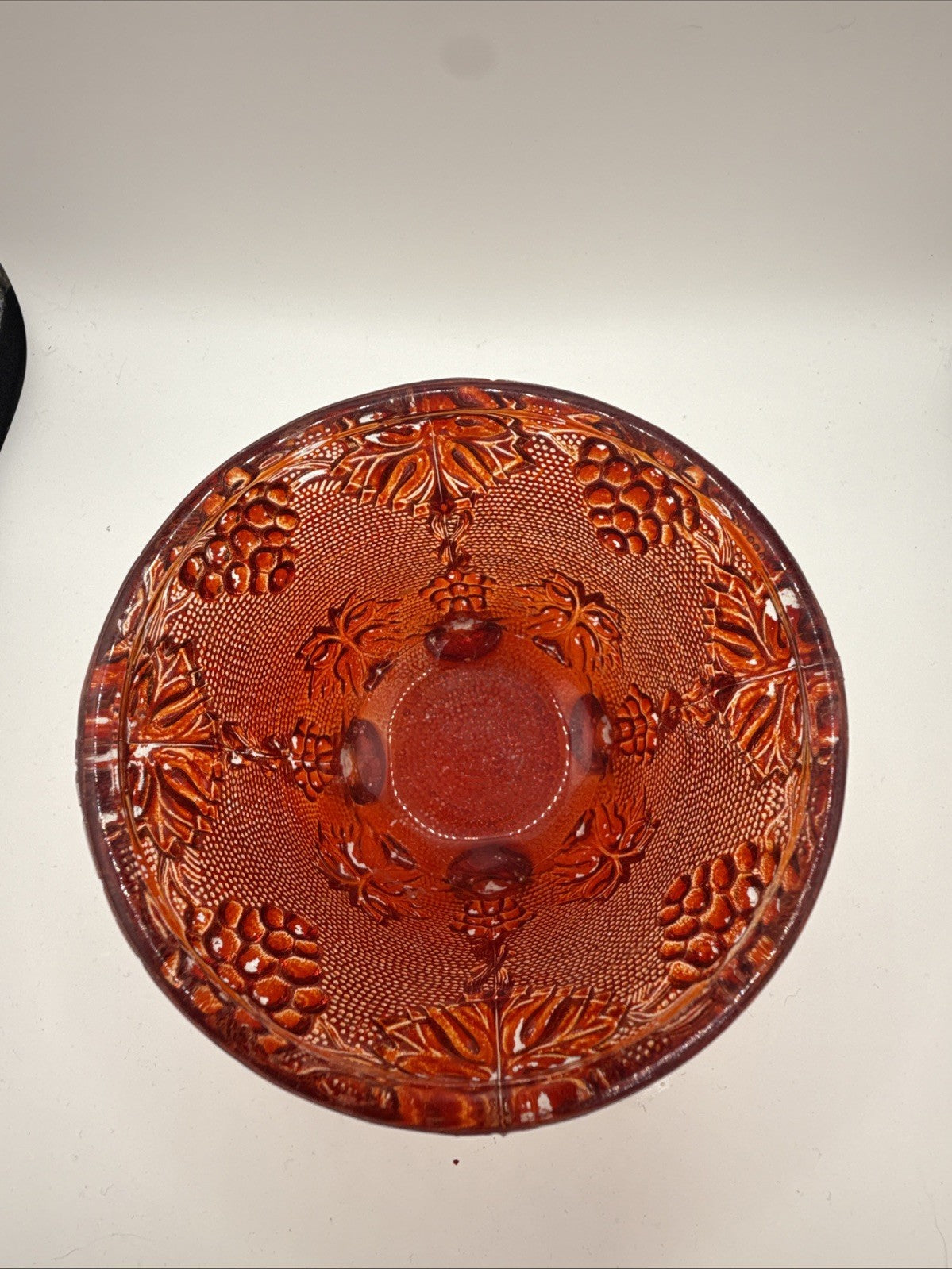 Vintage Mid-Century Modern Jeanette Ruby Red Harvest Grape Footed Candy Dish 
